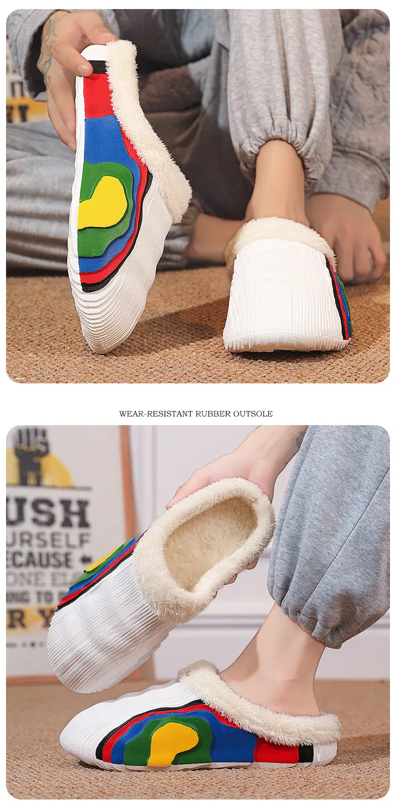 Cotton Slippers Men's Winter Couple's Feeling fleece-lined Warm Waterproof Trendy Lazy Shoes Parent-Child Mao Mao Slippers — feature 15
