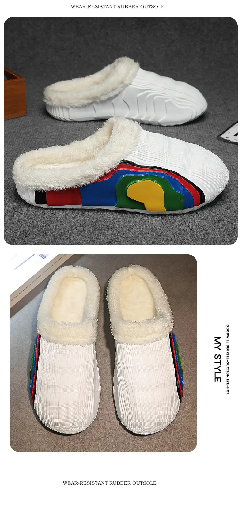 Cotton Slippers Men's Winter Couple's Feeling fleece-lined Warm Waterproof Trendy Lazy Shoes Parent-Child Mao Mao Slippers — feature 16
