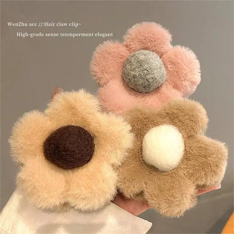 Fluffy Brown Flower Hair Clip for Women