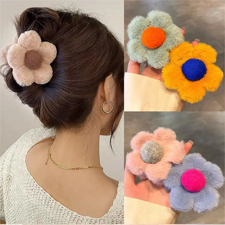 Fluffy Brown Flower Hair Clip for Women