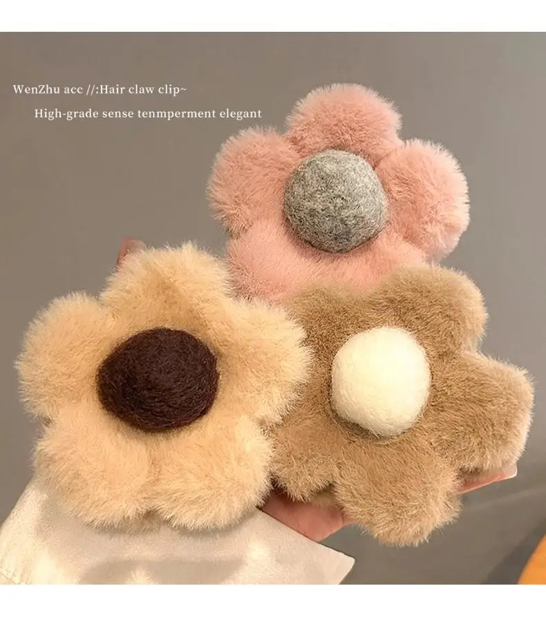 Fluffy Brown Flower Hair Clip for Women — feature 5