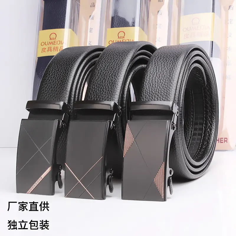 Men's Black Leather Belt with Gold Buckle - Image 25