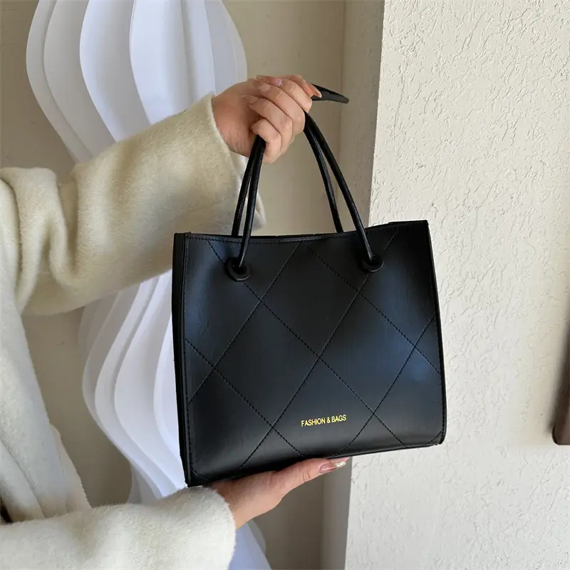 Black Quilted Tote Bag for Women 2023 Winter - Image 7