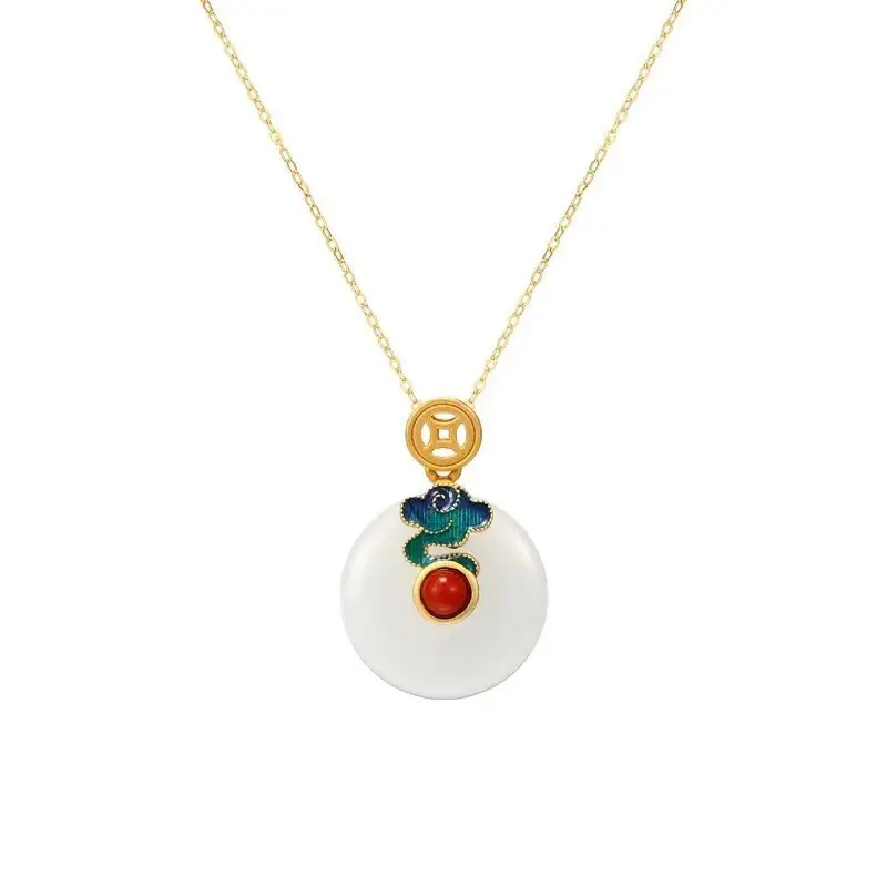 Gold Inlay Jade Pendant with Lotus Design