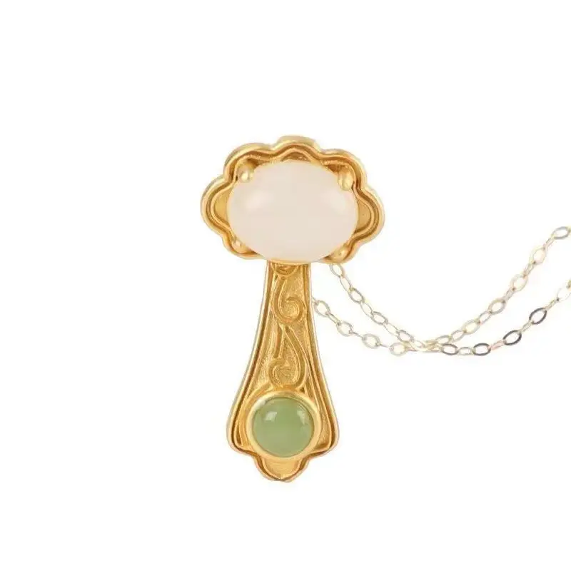 Gold Inlay Jade Pendant with Lotus Design