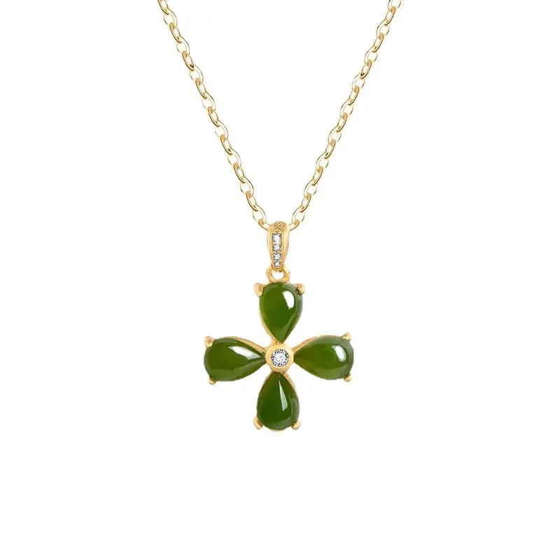 Gold Inlay Jade Pendant with Lotus Design