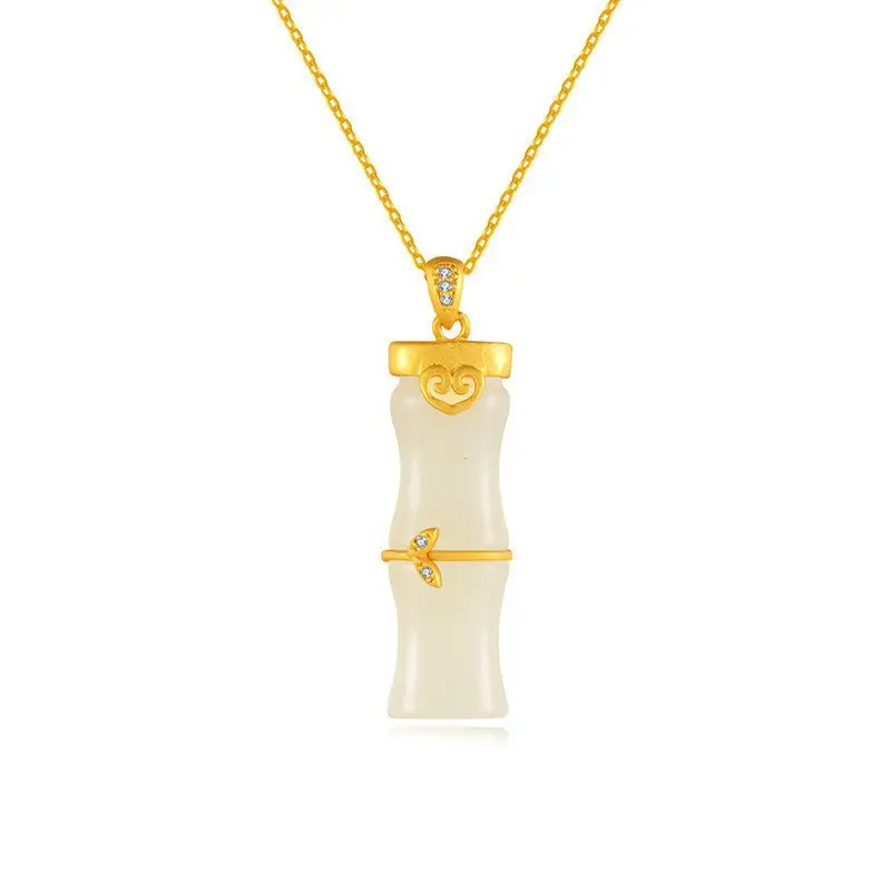 Gold Inlay Jade Pendant with Lotus Design