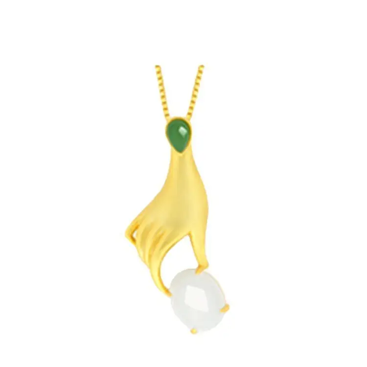 Gold Inlay Jade Pendant with Lotus Design