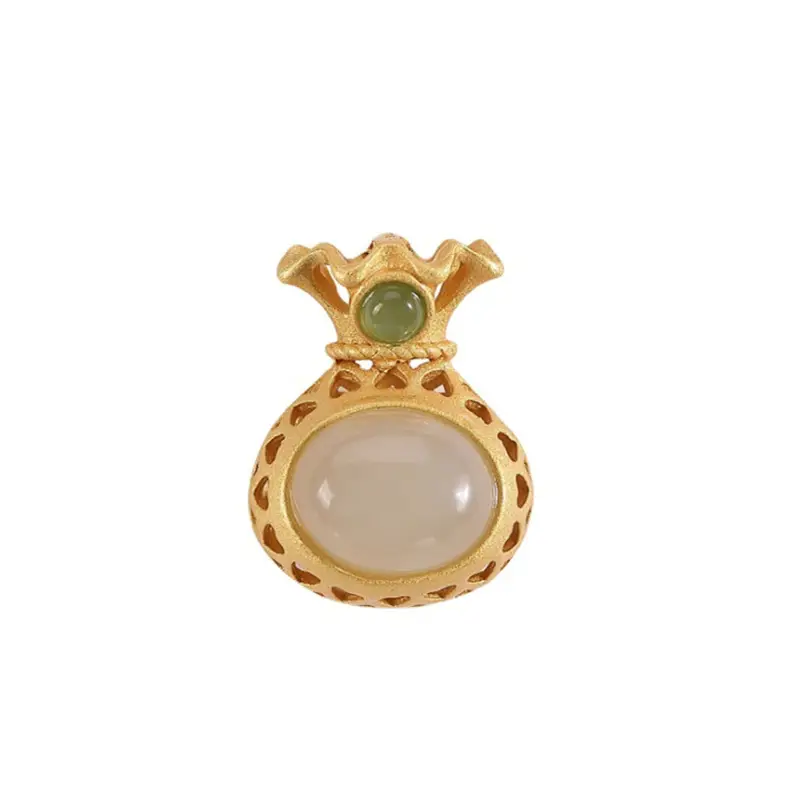 Gold Inlay Jade Pendant with Lotus Design