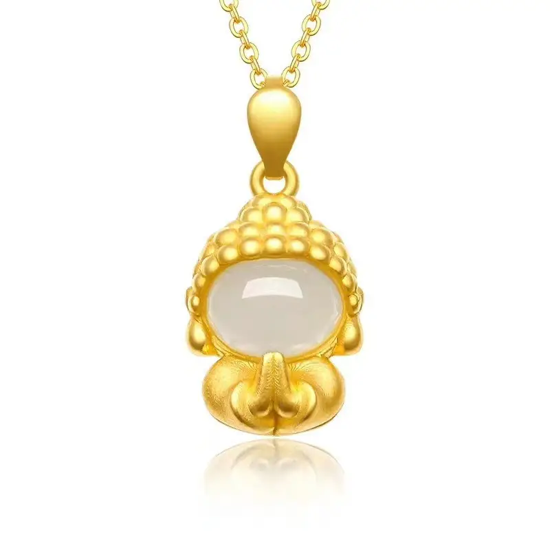 Gold Inlay Jade Pendant with Lotus Design