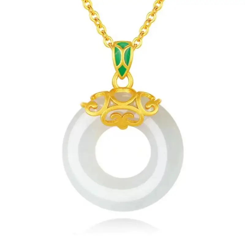Gold Inlay Jade Pendant with Lotus Design