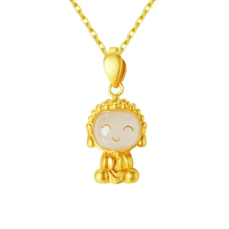 Gold Inlay Jade Pendant with Lotus Design