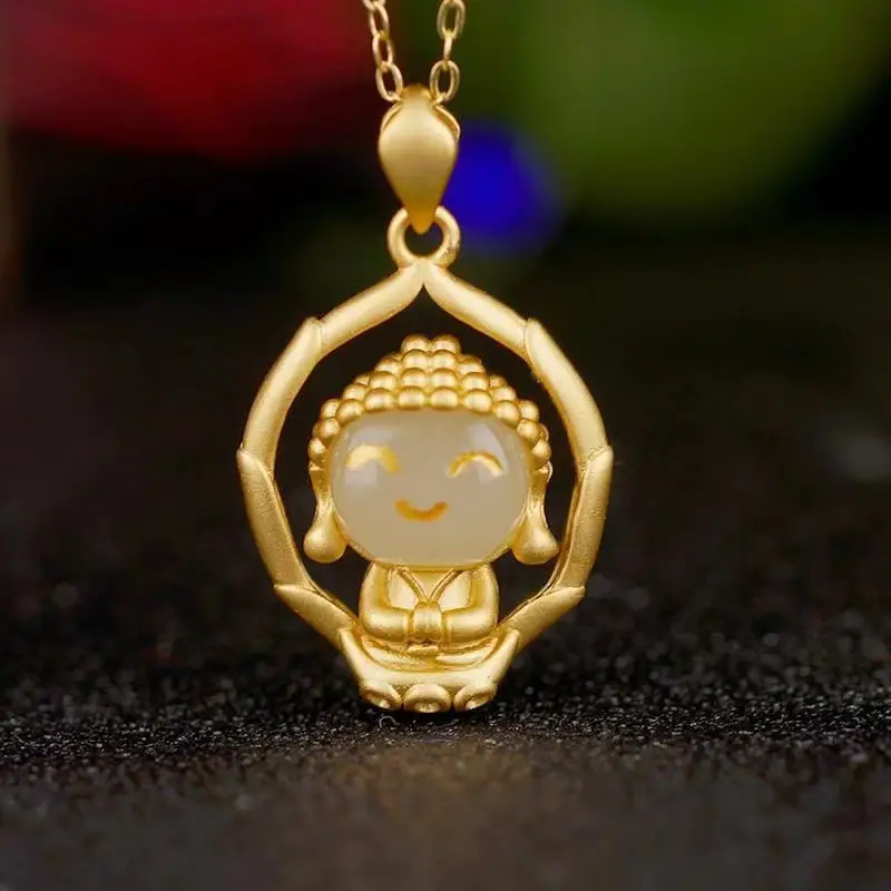 Gold Inlay Jade Pendant with Lotus Design