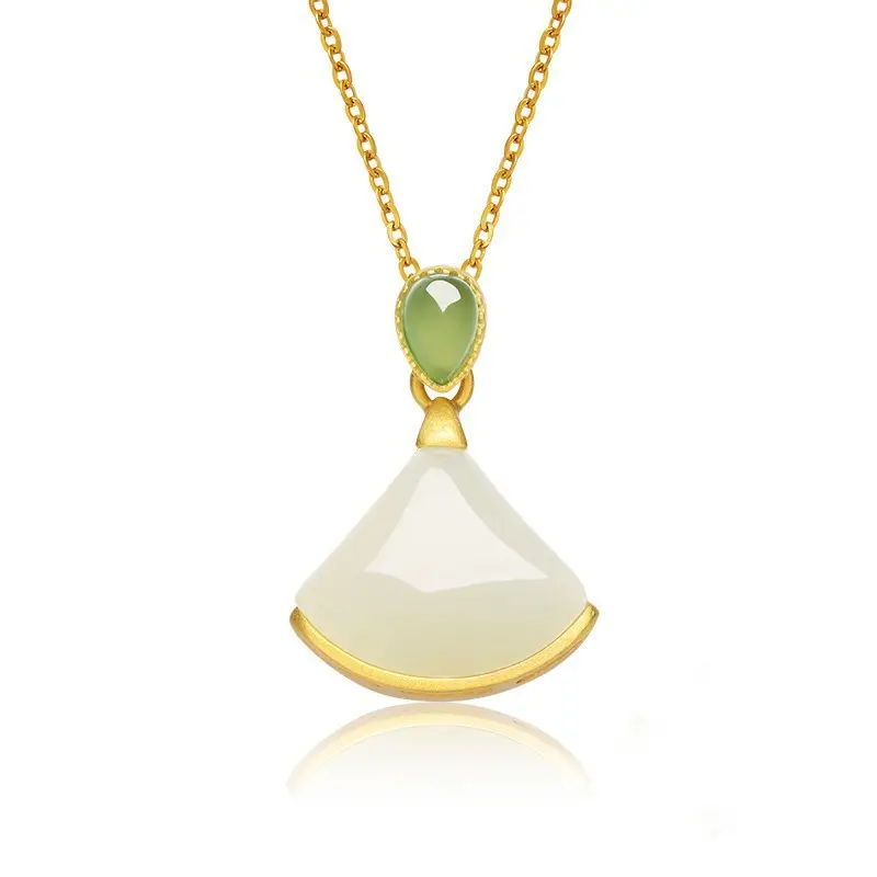 Gold Inlay Jade Pendant with Lotus Design