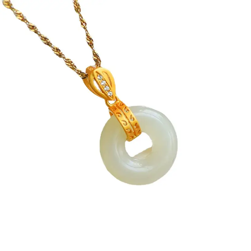 Gold Inlay Jade Pendant with Lotus Design