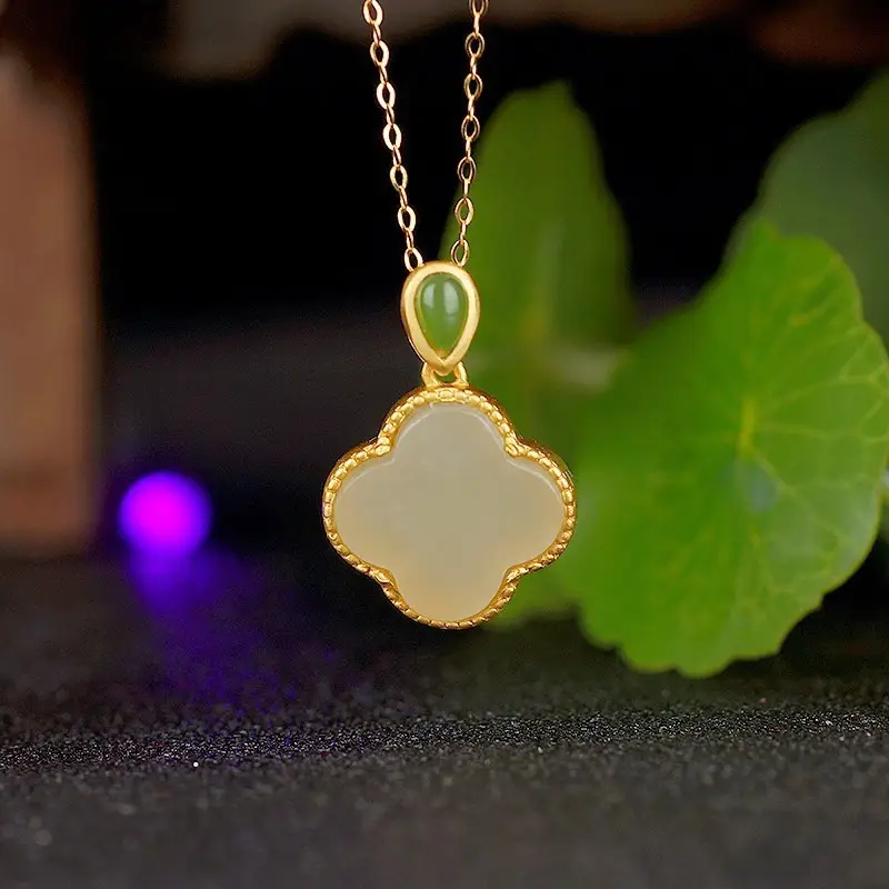 Gold Inlay Jade Pendant with Lotus Design