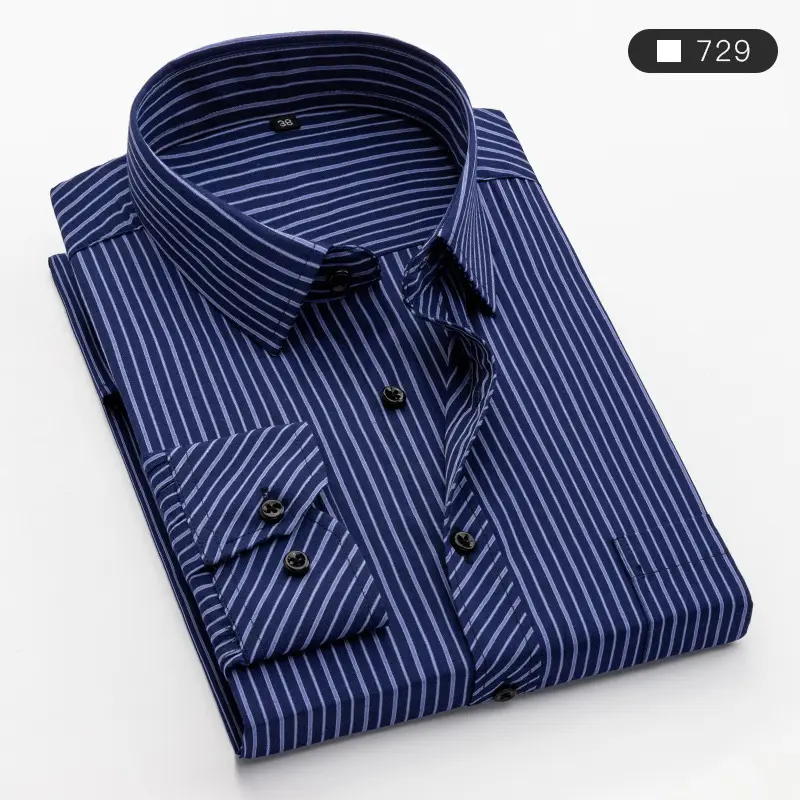 Men's Blue Striped Long Sleeve Work Shirt - Image 11
