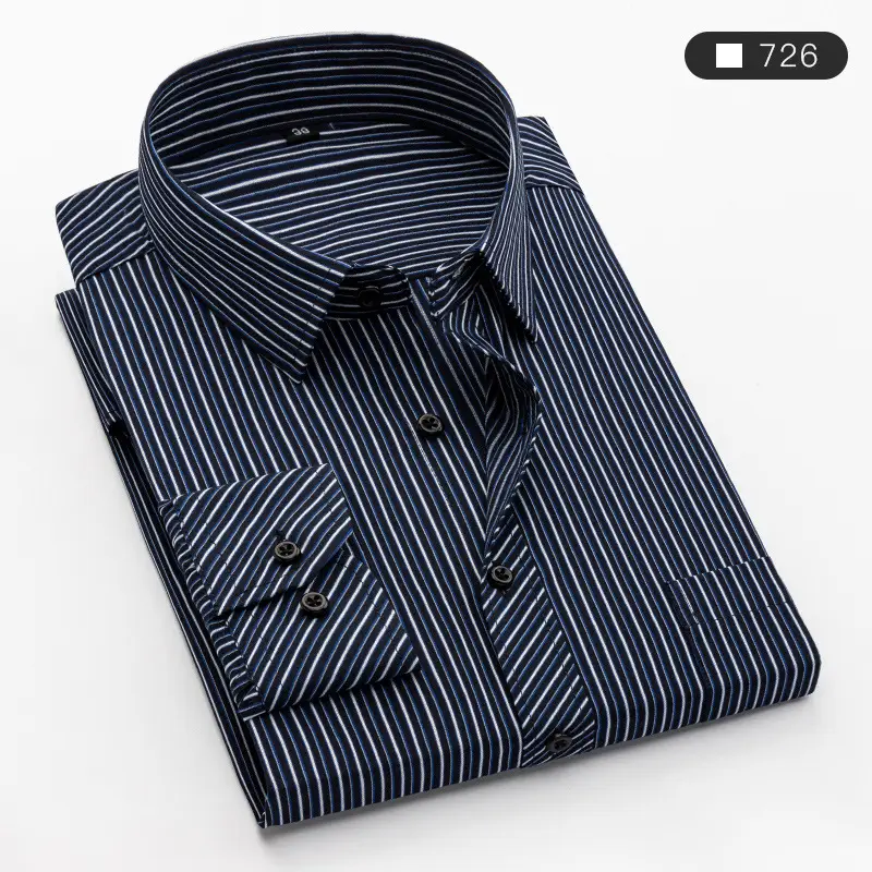 Men's Blue Striped Long Sleeve Work Shirt - Image 8
