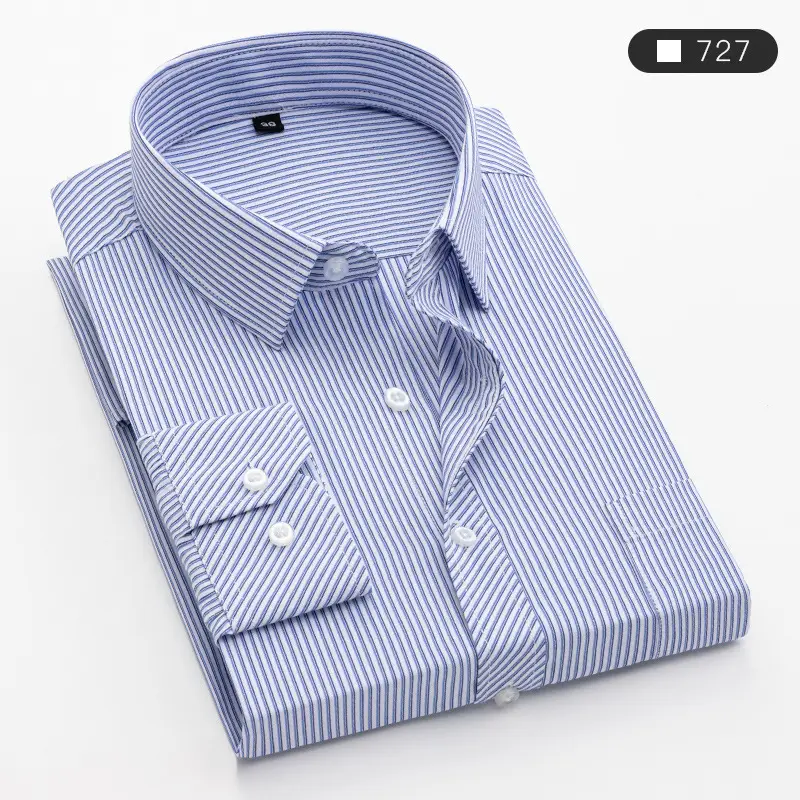 Men's Blue Striped Long Sleeve Work Shirt - Image 9