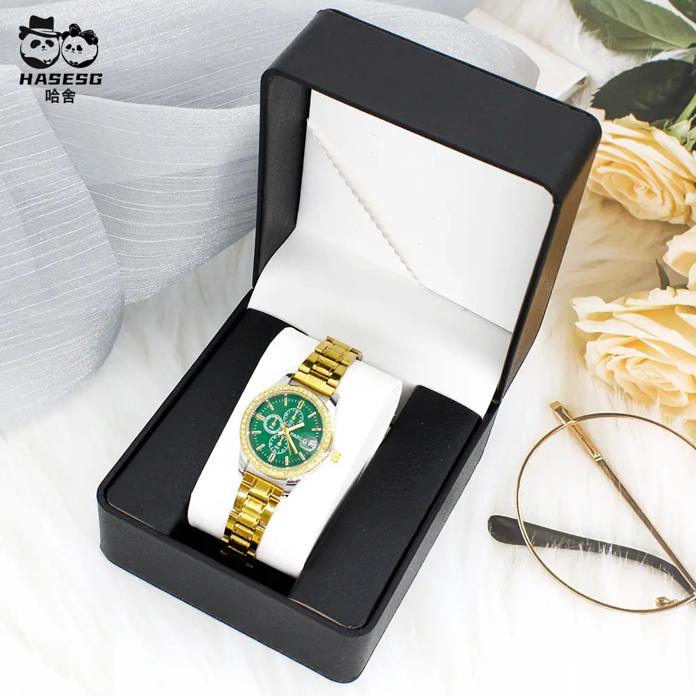 Women's Green Diamond Watch with Gold Strap - Image 10