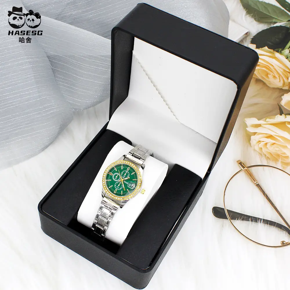 Women's Green Diamond Watch with Gold Strap - Image 6