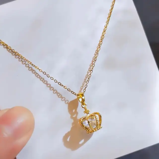 Gold Crown Zircon Necklace for Women - Image 4