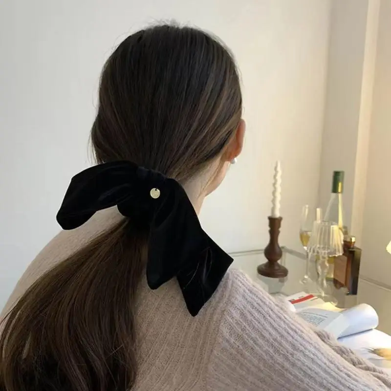 Retro French Velvet Bow Hair Rope Sweet All-Match Large Ring