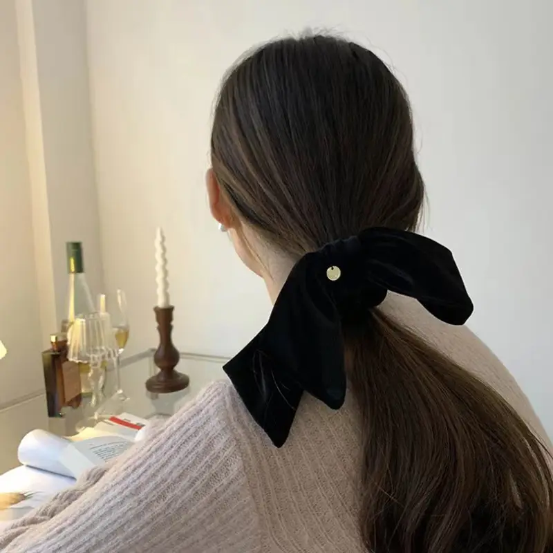 Retro French Velvet Bow Hair Rope Sweet All-Match Large Ring — feature 7