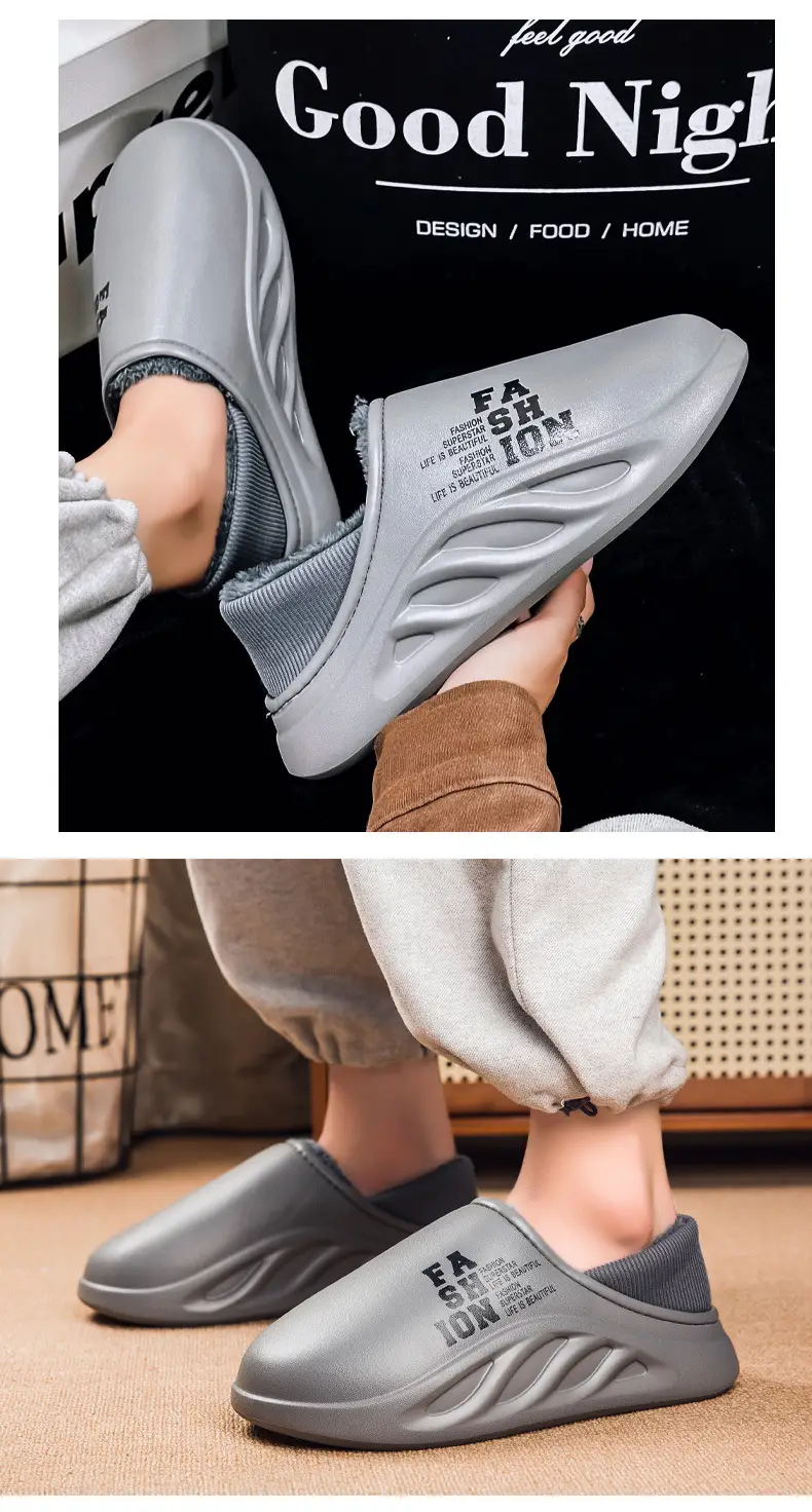 Winter Waterproof Cotton Slippers Men's Home Feeling fleece-lined Warm Household Baotou Comfortable Lazy Shoes Wool Slippers — feature 14
