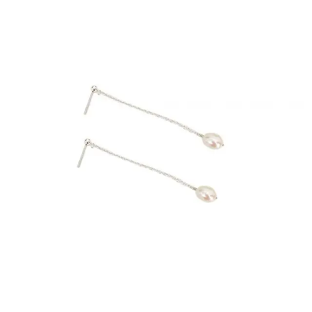 Long Natural Freshwater Pearl Earrings 925 Silver Elegant Girl Style - Image 5