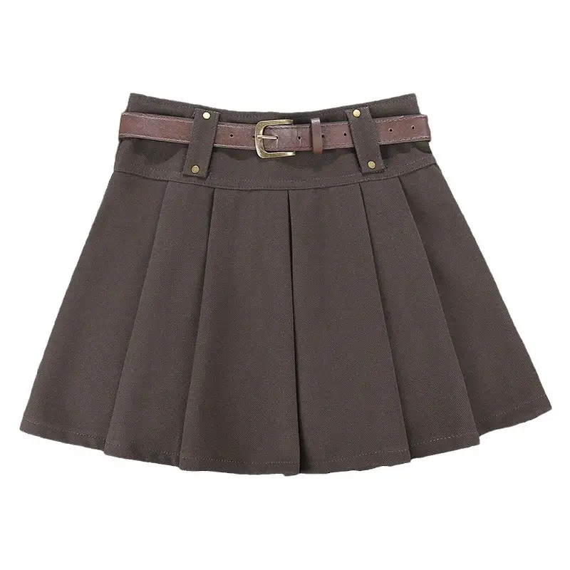Maillard Woolen Pleated Skirt with Belt - Image 11