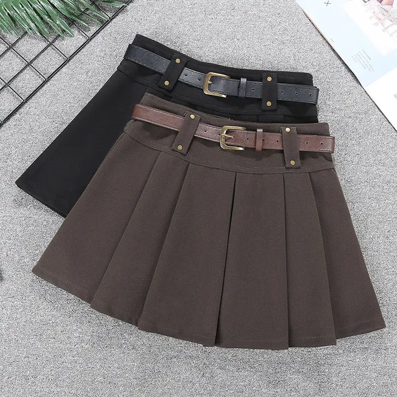 Maillard Woolen Pleated Skirt with Belt — feature 1