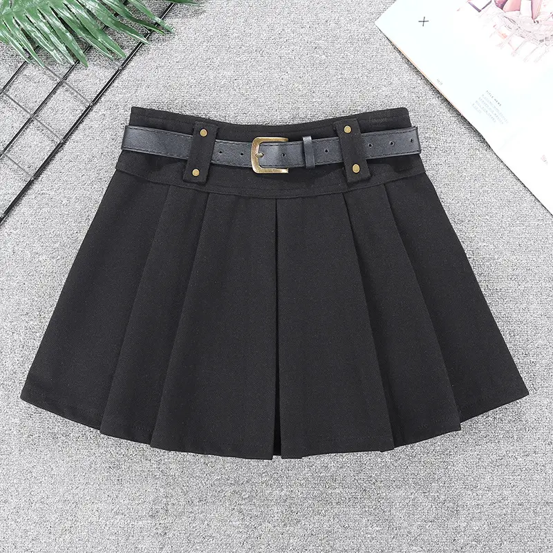 Maillard Woolen Pleated Skirt with Belt — feature 10