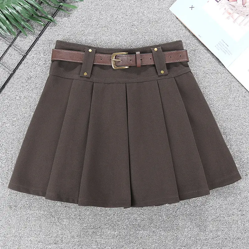Maillard Woolen Pleated Skirt with Belt — feature 4