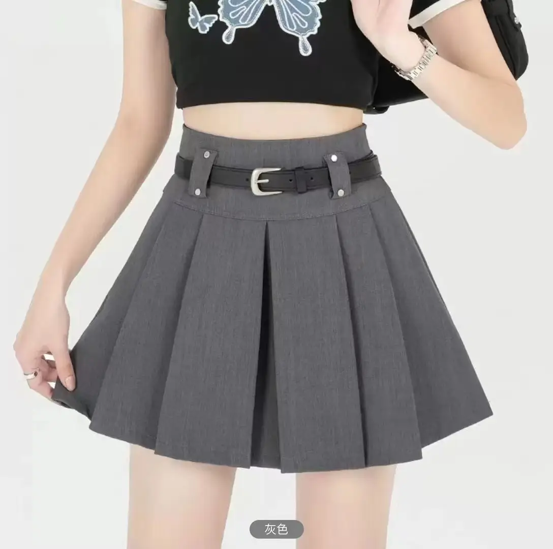 Maillard Woolen Pleated Skirt with Belt - Image 4