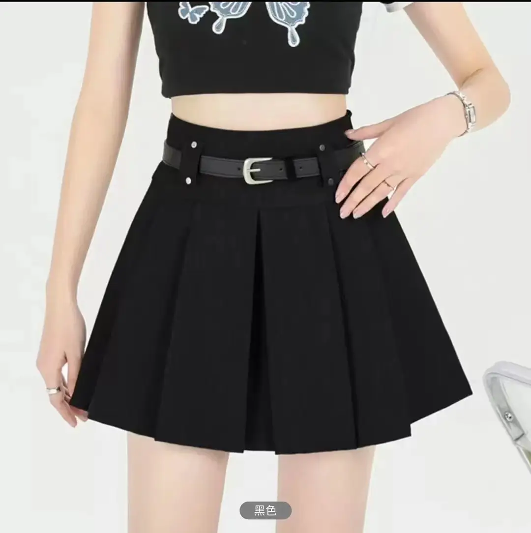 Maillard Woolen Pleated Skirt with Belt - Image 5