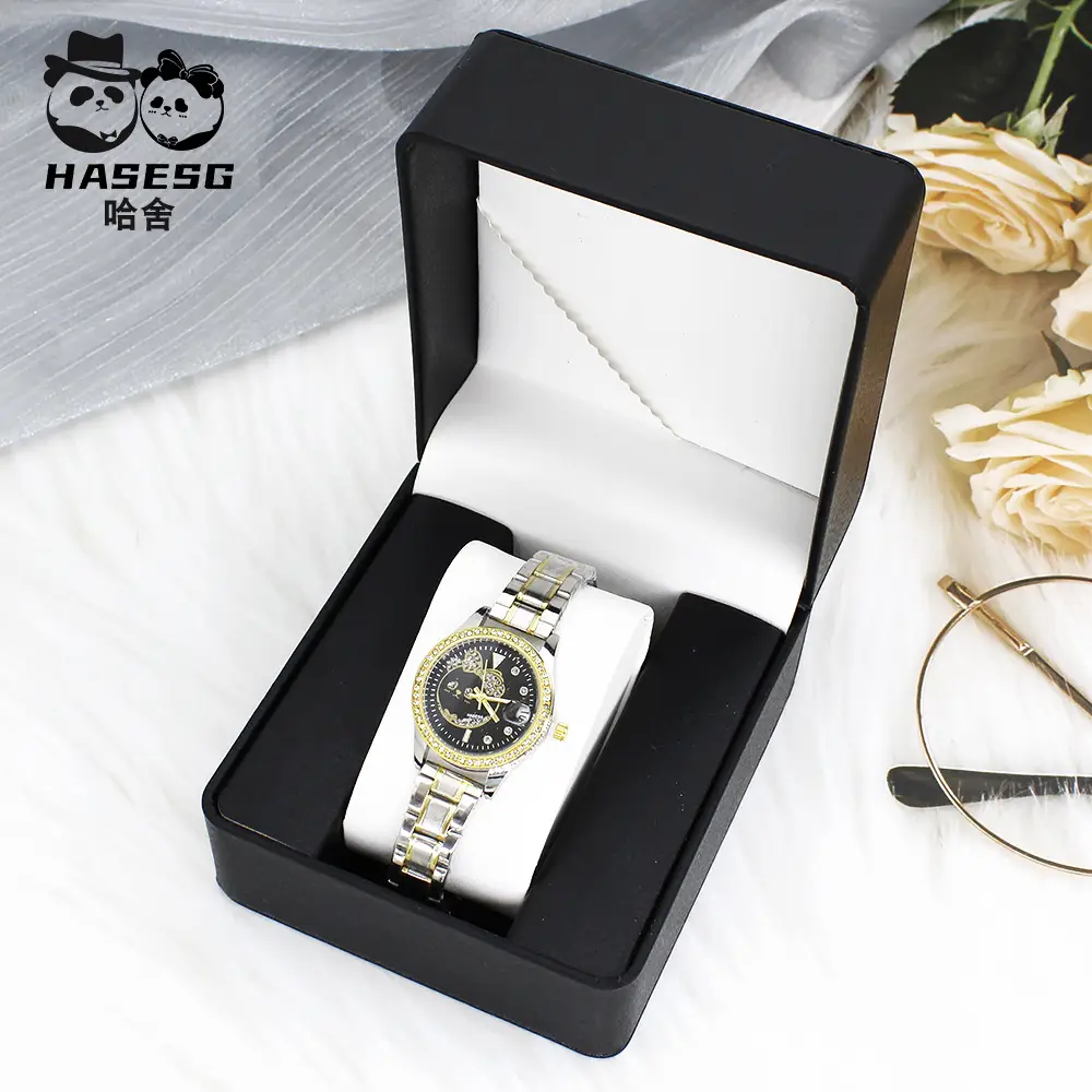 Women's Diamond-Embedded Quartz Watch with Gold Band - Image 10