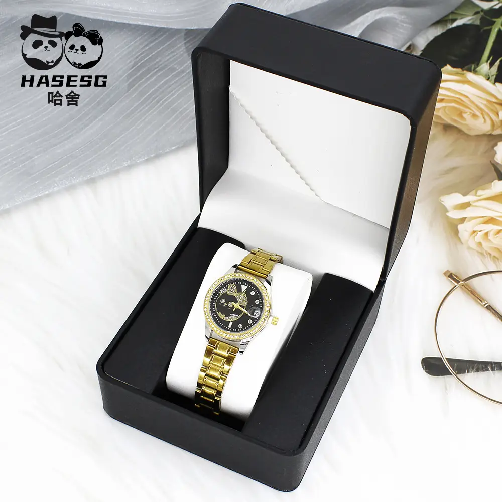 Women's Diamond-Embedded Quartz Watch with Gold Band - Image 12