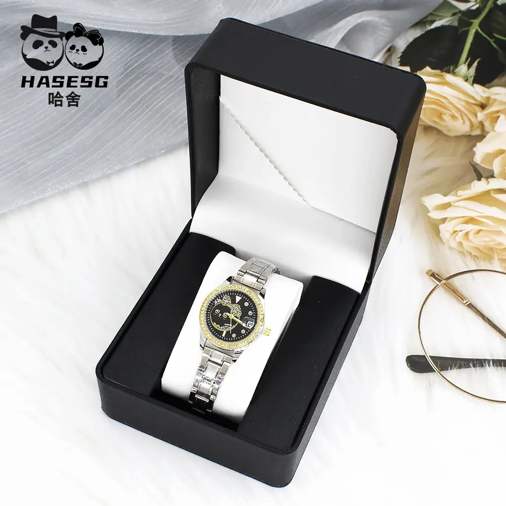 Women's Diamond-Embedded Quartz Watch with Gold Band - Image 8