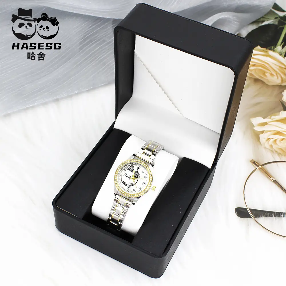 Women's Diamond-Embedded Quartz Watch with Gold Band - Image 9