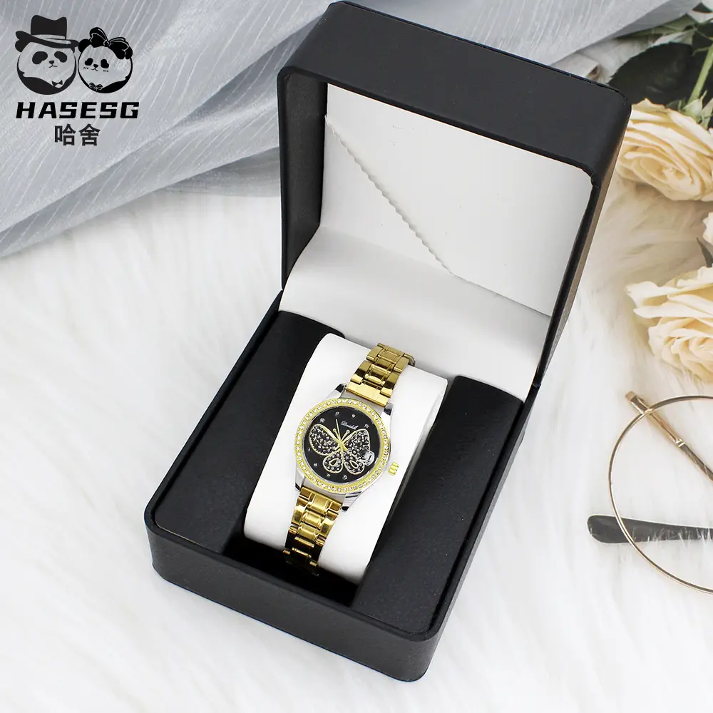 Luxury Butterfly Diamond Women's Quartz Watch Gold Chain - Image 12