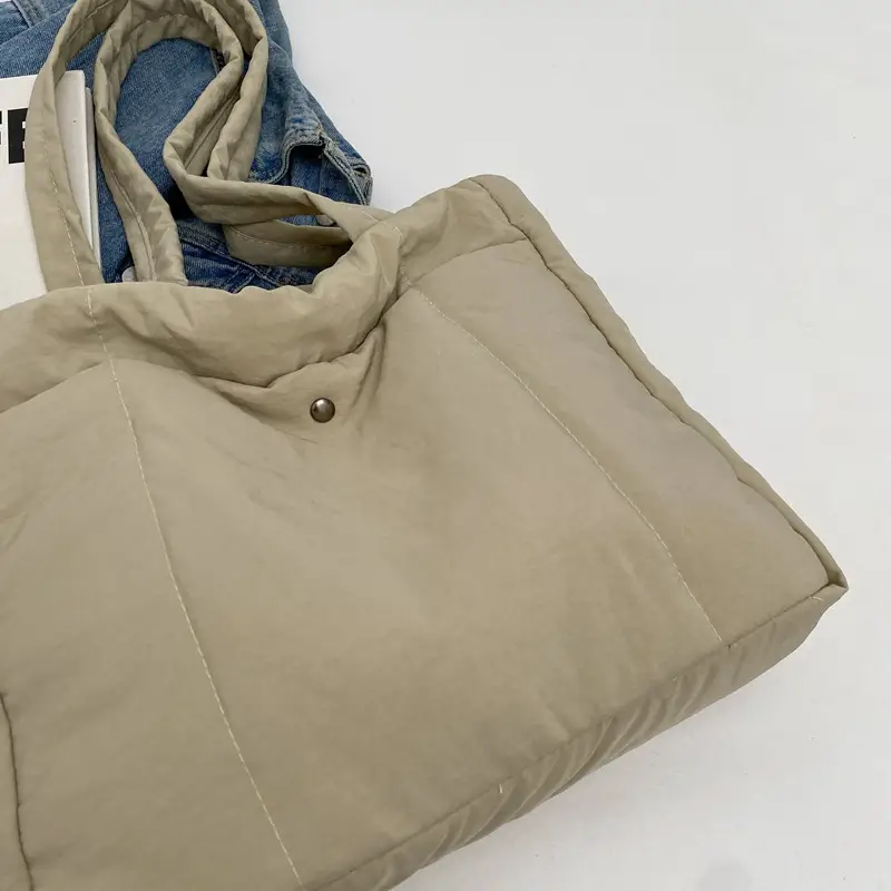 Rhombus Down Bag Black Large Capacity Cotton Shoulder Bag — feature 11