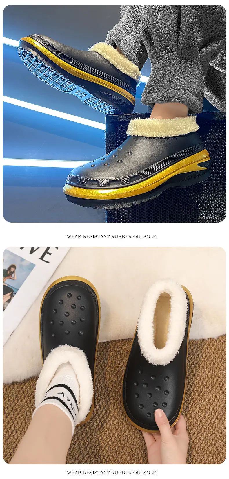Cotton Slippers Men's Winter Couple's Bag with Shit-feeling fleece-lined Warm and Waterproof Home Indoor Cotton Slippers — feature 10