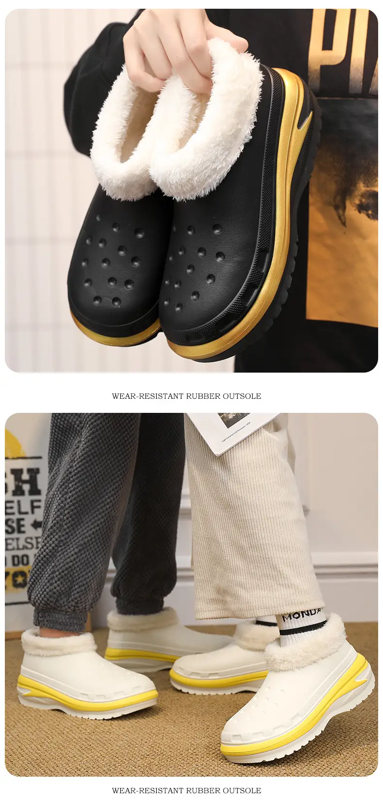 Cotton Slippers Men's Winter Couple's Bag with Shit-feeling fleece-lined Warm and Waterproof Home Indoor Cotton Slippers — feature 12