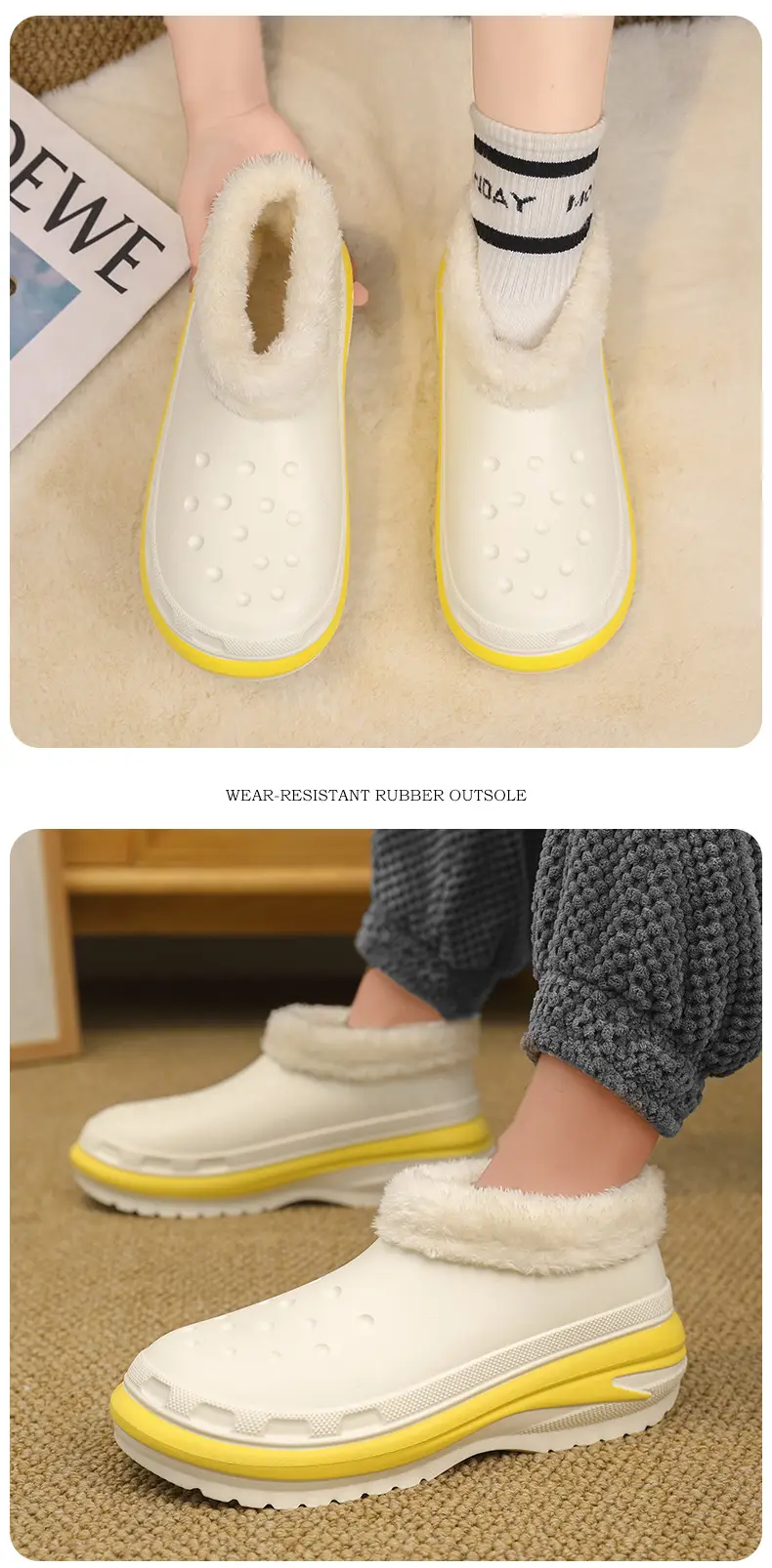 Cotton Slippers Men's Winter Couple's Bag with Shit-feeling fleece-lined Warm and Waterproof Home Indoor Cotton Slippers — feature 14