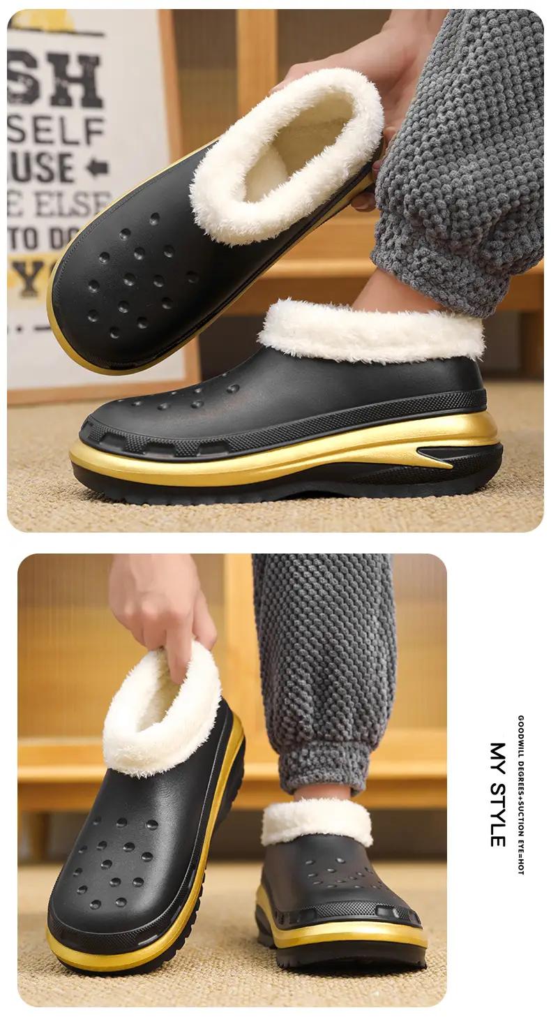 Cotton Slippers Men's Winter Couple's Bag with Shit-feeling fleece-lined Warm and Waterproof Home Indoor Cotton Slippers — feature 9