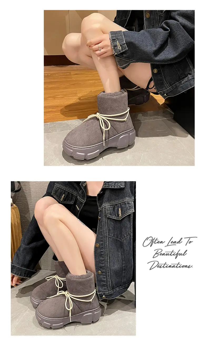 Nanbowan outdoor cotton-padded shoes women's winter Internet celebrity lace-up EVA height-increasing outdoor non-slip high-top warm snow boots — feature 11