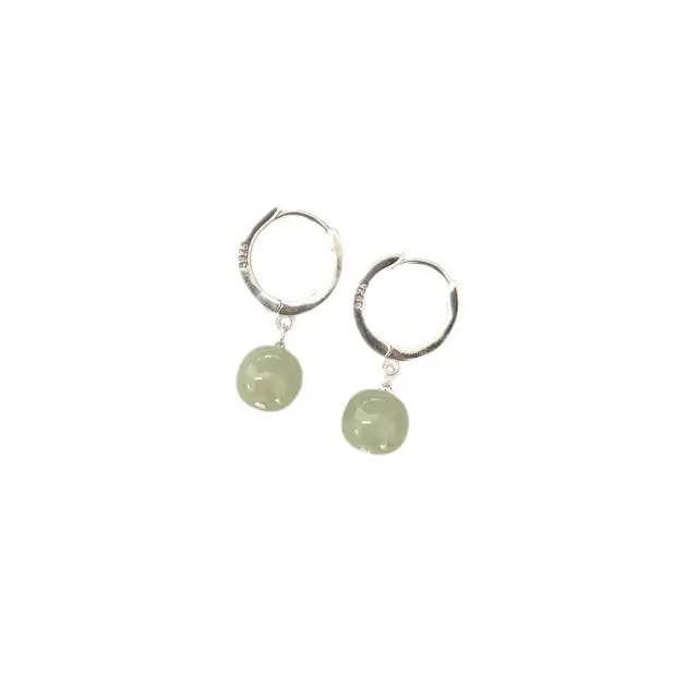 Natural Hetian Jade Earrings Women 925 Silver Drum Beads - Image 5
