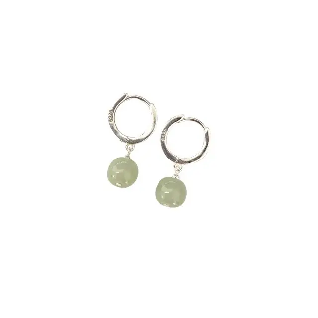 Natural Hetian Jade Earrings Women 925 Silver Drum Beads — feature 5