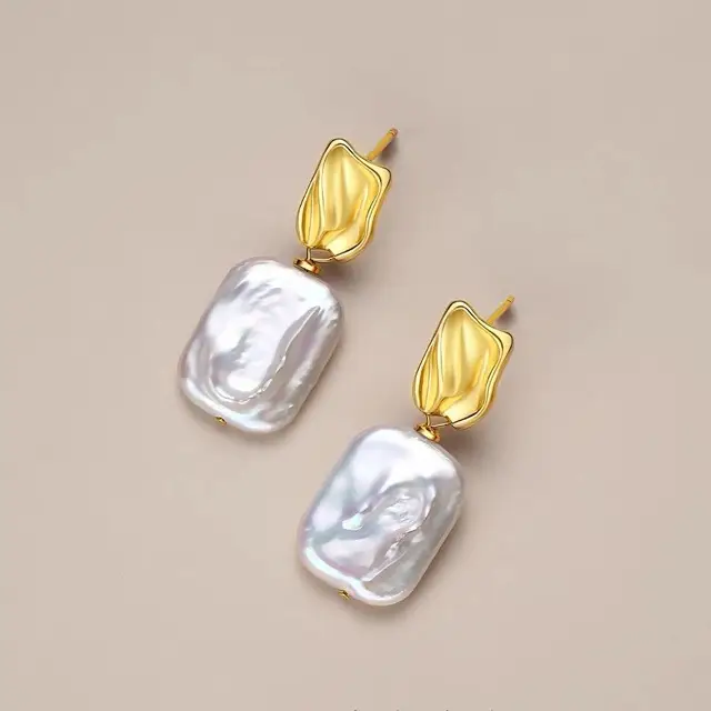 Natural Baroque Irregular Pearl Earrings for Women